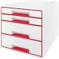 Preview: LEITZ Schubladenbox WOW Cube A4 5213-20-26 weiss/rot, 4 Schubladen