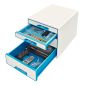 Preview: LEITZ Schubladenbox WOW Cube A4 52132036 weiss/blau, 4 Schubladen