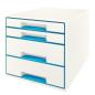 Preview: LEITZ Schubladenbox WOW Cube A4 52132036 weiss/blau, 4 Schubladen