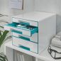 Preview: LEITZ Schubladenbox WOW Cube A4 52132051 weiss/eisblau, 4 Schubladen