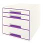 Preview: LEITZ Schubladenbox WOW Cube A4 52132062 weiss/violett, 4 Schubladen