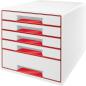 Preview: LEITZ Schubladenbox WOW Cube A4 5214-20-26 weiss/rot, 5 Schubladen