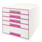 Preview: LEITZ Schubladenbox WOW Cube A4 52142023 weiss/pink, 5 Schubladen