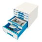 Preview: LEITZ Schubladenbox WOW Cube A4 52142036 weiss/blau, 5 Schubladen