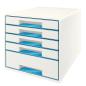 Preview: LEITZ Schubladenbox WOW Cube A4 52142036 weiss/blau, 5 Schubladen