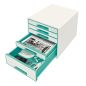 Preview: LEITZ Schubladenbox WOW Cube A4 52142051 weiss/eisblau, 5 Schubladen