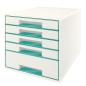 Preview: LEITZ Schubladenbox WOW Cube A4 52142051 weiss/eisblau, 5 Schubladen