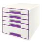 Preview: LEITZ Schubladenbox WOW Cube A4 52142062 weiss/violett, 5 Schubladen