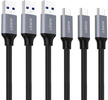 AUKEY ImpulseCable USB-A-to-C bl. CB-CMD1 3 Pack 1.0 m Nylon Alu