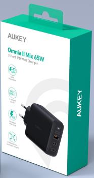 AUKEY OmniaMix II 65W GaN PD PA-B6T BK 3-Port, Wall Charger Black