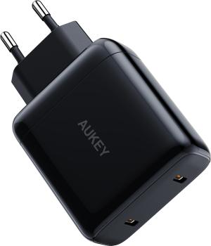 AUKEY SwiftDuo 40W PD 2-Port USB-C PA-R2S BK Portable Wall Charger Black