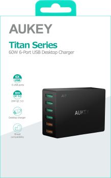 AUKEY Titan Wallcharger 6xUSB-A PA-T11 4xUSB Adaptive, 2xUSB QC 3.0