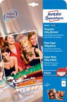 AVERY ZWECKFORM InkJet Fotopapier A4 2570Z 180g,glossy, weiss 10 Blatt