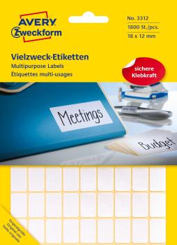 AVERY ZWECKFORM Universaletiketten 18x12mm 3312 weiss 1800 Stk./25 Bl.