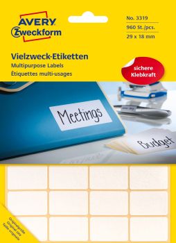 AVERY ZWECKFORM Universal-Etiketten 29x18mm 3319 weiss 960 St./30 Bl.