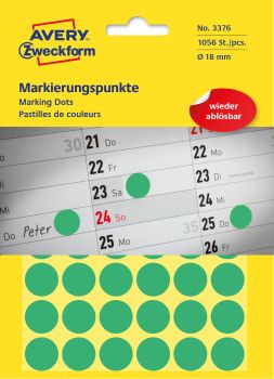 AVERY ZWECKFORM Markierungspunkte 3376Z 18mm grün 1056Stk. 22 Blatt