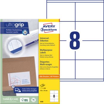 AVERY ZWECKFORM Universaletiketten 105x70mm 3426 weiss 800 Stk./100 Blatt