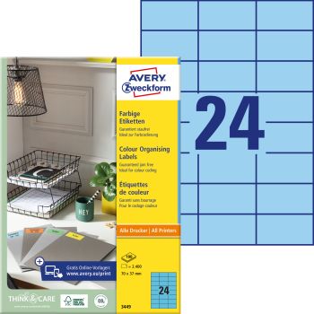 AVERY ZWECKFORM Etiketten 70x37mm 3449 Universal, blau 100Bl./24St.