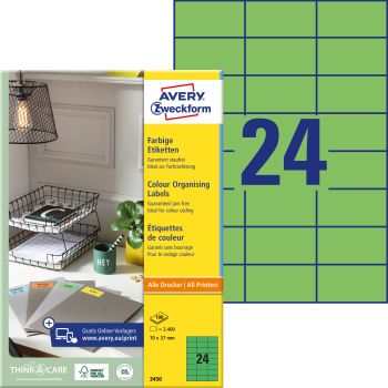 AVERY ZWECKFORM Etiketten 70×37mm 3450 grün 2400 Stück