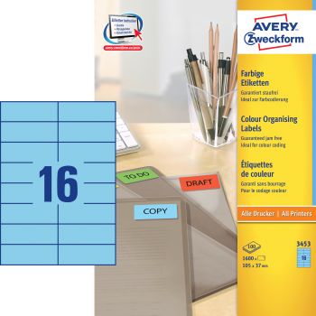 AVERY ZWECKFORM Etiketten 105×37mm 3453 blau 1600 Stück