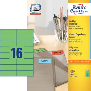 AVERY ZWECKFORM Etiketten 105×37mm 3454 grün 1600 Stück