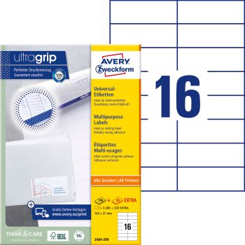 AVERY ZWECKFORM Etiketten 105×37mm 3484-200 weiss 3520 Stk./200+20 Blatt