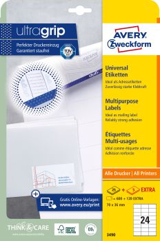 AVERY ZWECKFORM Universal-Etiketten 70x36mm 3490 weiss 720 Stk./25 + 5 Blatt