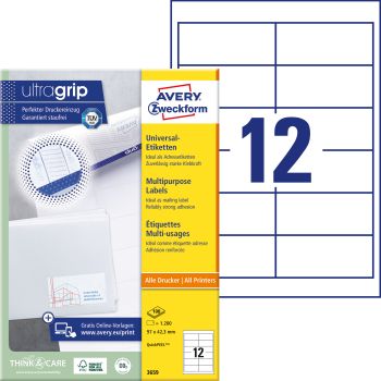 AVERY ZWECKFORM Universal-Etiketten 97x42.3mm 3659 weiss 1200 Stk./100 Blatt