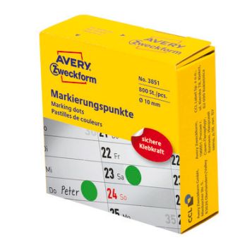 AVERY ZWECKFORM Markierungspunkte 10mm 3851 grün, Spender 800 Stück