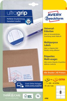 AVERY ZWECKFORM Universal-Etiketten 97x67,7mm 4782 weiss 240 Stk./25 + 5 Blatt