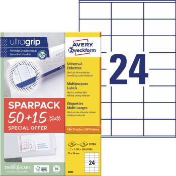 AVERY ZWECKFORM Universal-Etiketten 70x36mm 6602Z weiss 1560 Stk./65 Blatt