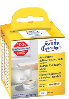 AVERY ZWECKFORM Adress-Etiketten 89x28mm AS0722370 weiss, Rolle 2x130 Stück