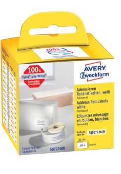 AVERY ZWECKFORM Adress-Etiketten 89x36mm ASS0722400 weiss, Rolle 260 Stück