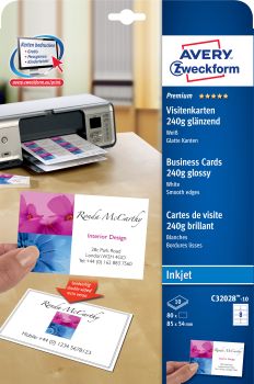 AVERY ZWECKFORM Prof. Visitenkarten InkJet A4 C32028-10 240g glossy doppels. 10 Blatt