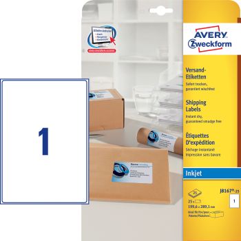 AVERY ZWECKFORM Adressetiketten 199,6x289,1mm J8167-25 weiss 25 Stück