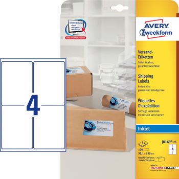 AVERY ZWECKFORM Adressetiketten 99,1x139mm J8169-25 weiss 100 Stück