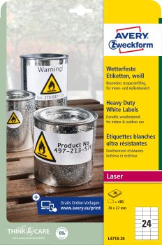 AVERY ZWECKFORM Etiketten Laser 70x37mm L471820 weiss, wetterfest 20 Blatt