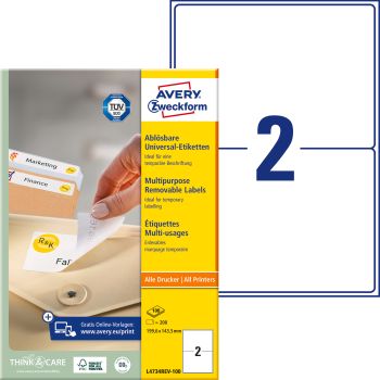 AVERY ZWECKFORM Etiketten 199,6x143,5mm L4734REV1 weiss 200 Stück