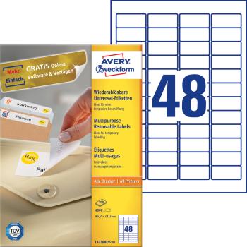 AVERY ZWECKFORM Universaletiketten 45,7x21,2mm L4736REV-100 weiss,non-perm. 4800S./100B.