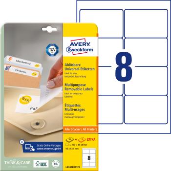 AVERY ZWECKFORM Universaletiketten 96,0x63,5mm L4745REV-25 weiss 240 Stk./25 + 5 Blatt