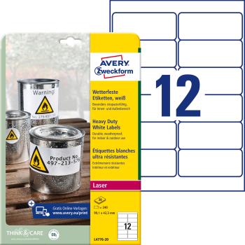 AVERY ZWECKFORM Etiketten 99,1x42,3mm L4776-20 Folie,wetterf. 240 Stk./20Bl.