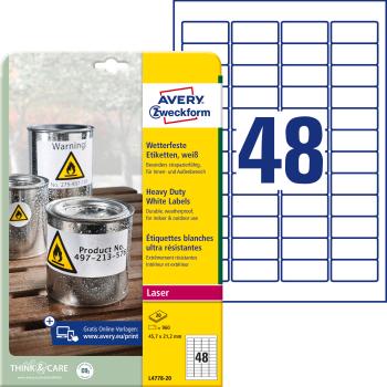 AVERY ZWECKFORM Etiketten 45,7x21,2mm L4778-20 Folie, wetterfest 960 Stk./20