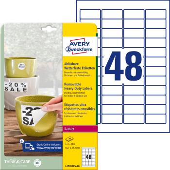 AVERY ZWECKFORM Folienetiketten 45,7x21,2mm L4778REV2 weiss,non-perm. 960 St./20 Bl.