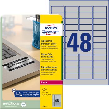 AVERY ZWECKFORM Etiketten Typenschild silber L60098 8 Blatt 45,7x21,2mm