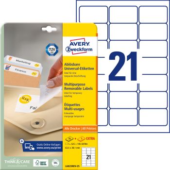 AVERY ZWECKFORM Universal-Etikett. 63,5x38,1mm L6023REV-25 weiss 630 Stk./25 + 5 Blatt