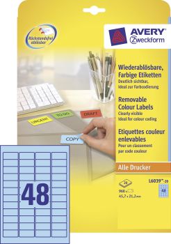 AVERY ZWECKFORM Etiketten 45,7x21,2mm L6039-20 blau 960Stk./20Bl.