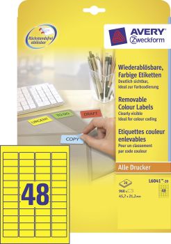 AVERY ZWECKFORM Etiketten 45,7x21,2mm L6041-20 gelb 960Stk./20Bl.