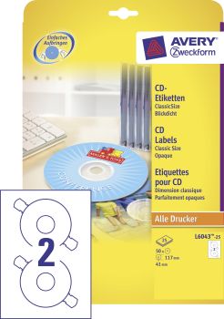 AVERY ZWECKFORM CD-Etiketten Classic weiss L6043-25 117mm 50 Stk.