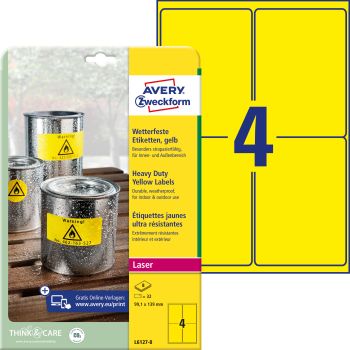 AVERY ZWECKFORM Etiketten Typenschild gelb L612720 20 Blatt A4