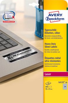 AVERY ZWECKFORM Etiketten Typenschild silber L613320 20 Blatt 70x37mm